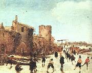 Esaias Van de Velde Skaters on the Moat by the Walls oil painting
